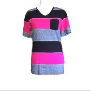 Stripe top pocket front , pink gray black